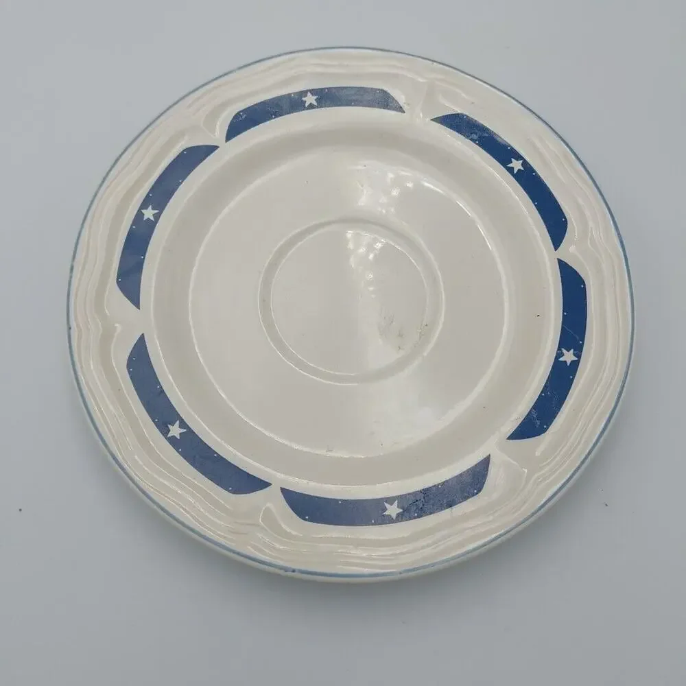 Tienshan Stoneware‎ white & Blue Saucer from the Fantasy Unicorn Set VTG